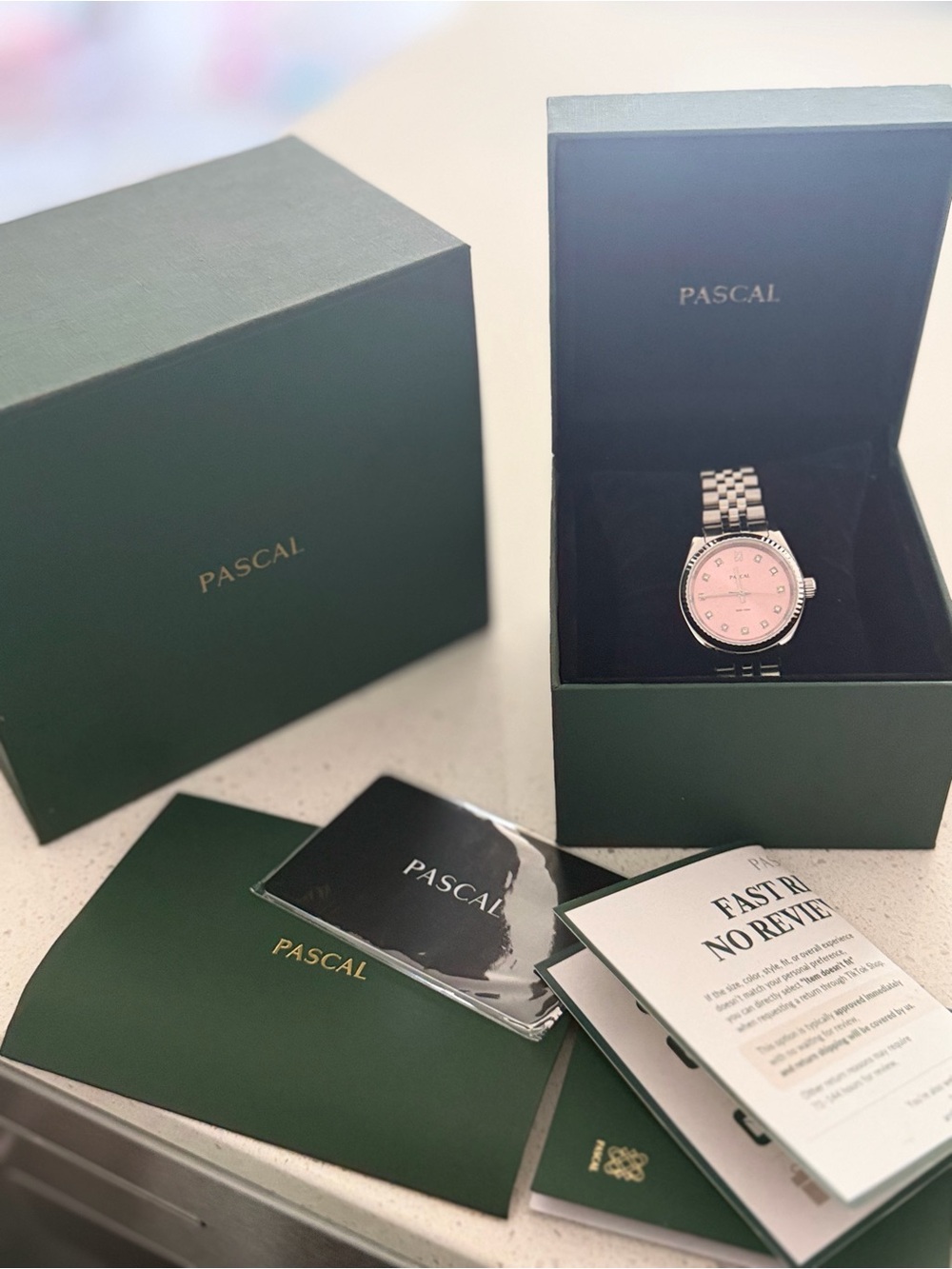Pascal Men’s Stainless Steel Watch with Pink Dial